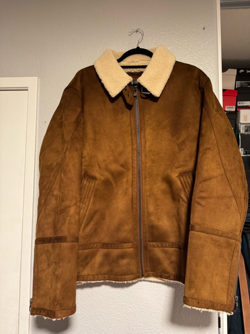 Calvin Klein Men’s Faux Shearling Aviator Jacket Cognac XL Rare CMK19000E Winter